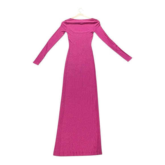 Skims Lounge Long Sleeve Dress Small Fuchsia Shimmer Foil Barbiecore Meangirls - Picture 4 of 8